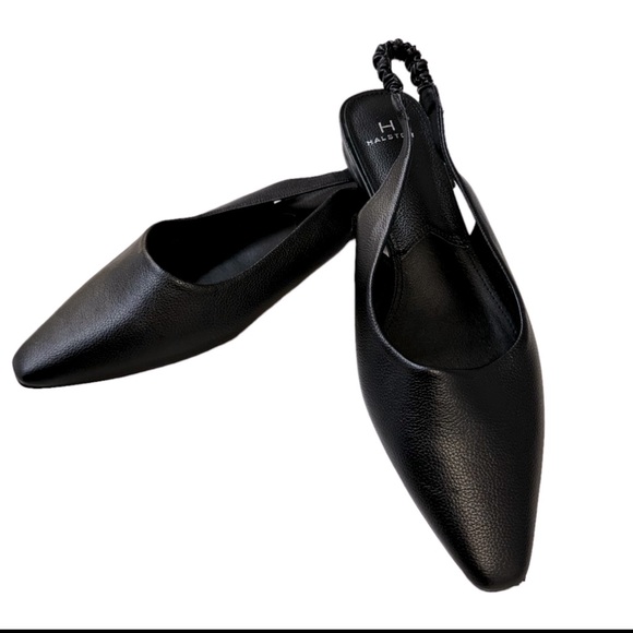 Halston Black Heyden Sling Back Flats Pointed Toe Shoes - Picture 2 of 6